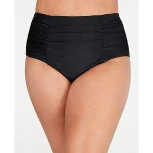 Island Escape Women's Plus Size High-Waist Swim Bottom Black Ruched 22W